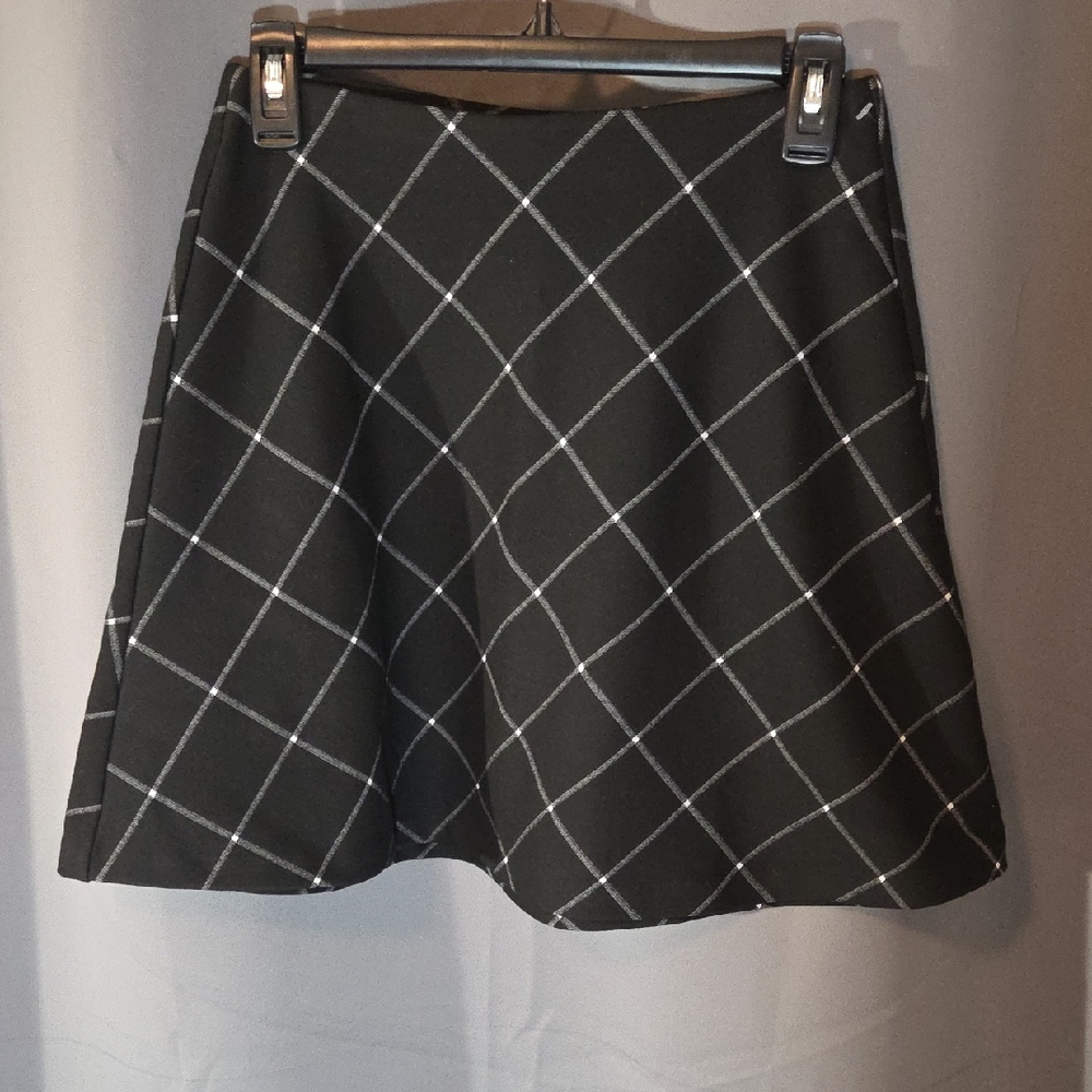 LOFT Black and White Checkered A-Line Skirt